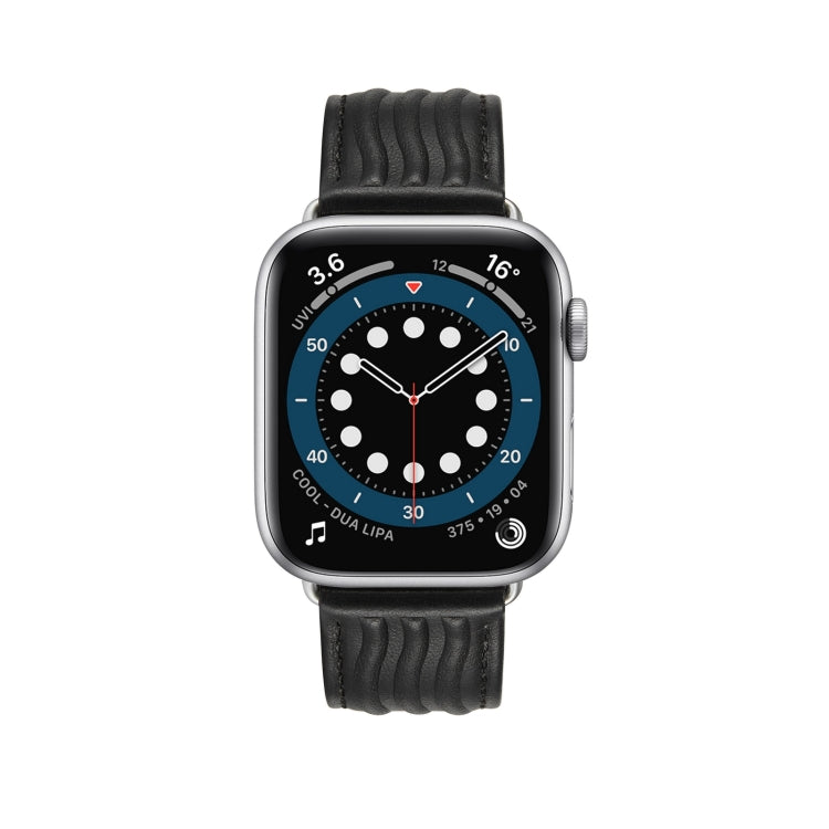 Embossed Line Genuine Leather Watch Band